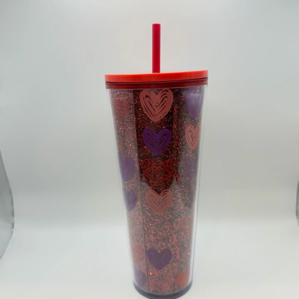 Starbucks Hearts Glitter Valentine’s Day Venti Cold Cup Tumbler Love Red Purple